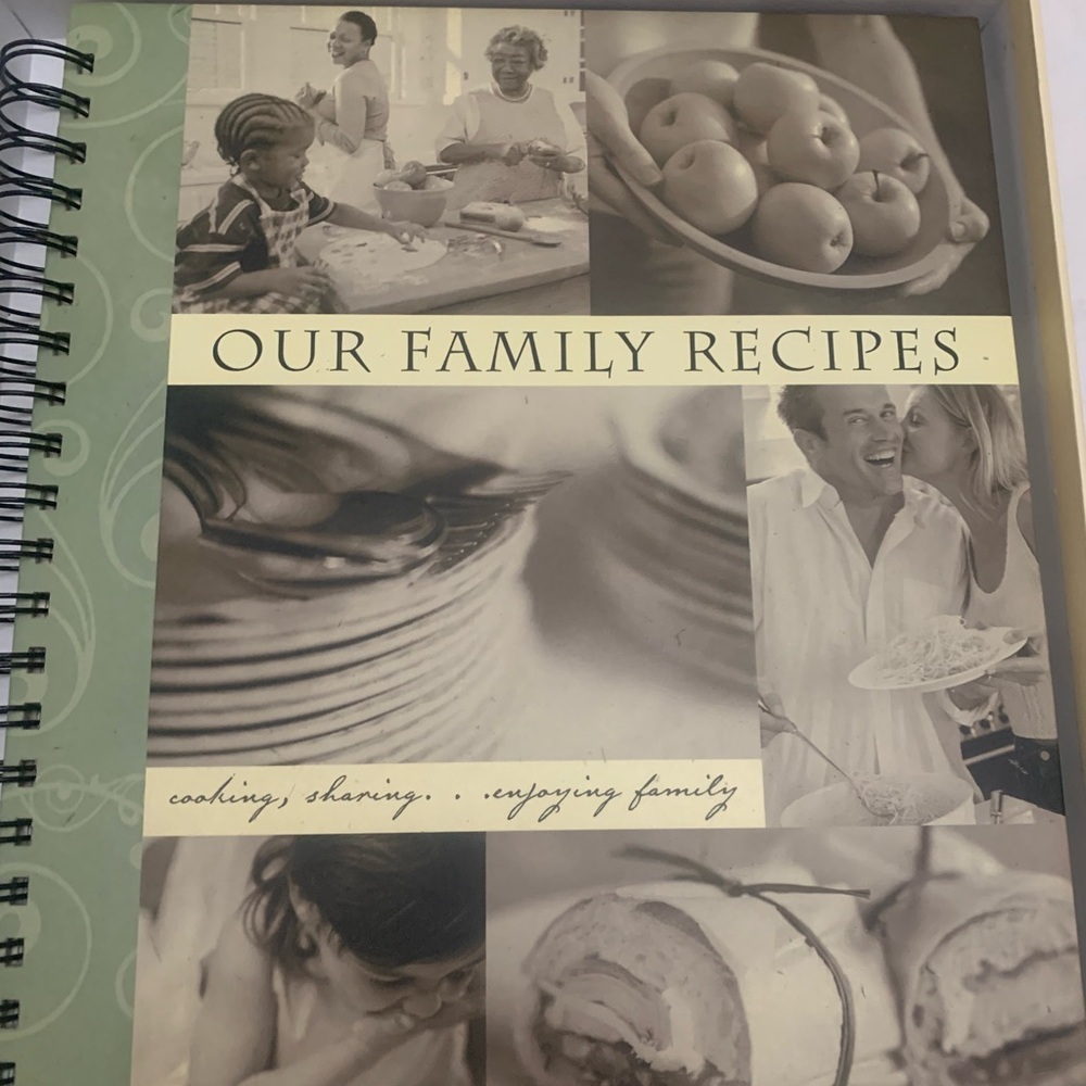 Family Recipes Cookbook with Black, White, and Cream Cover